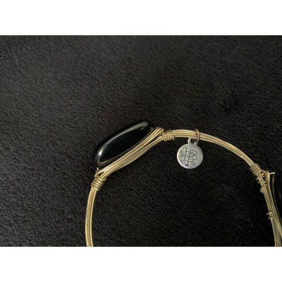 Bourbon And Boweties Large Black Goldtone Wire Wrap Bangle Bracelet 7.5" - Picture 6 of 9